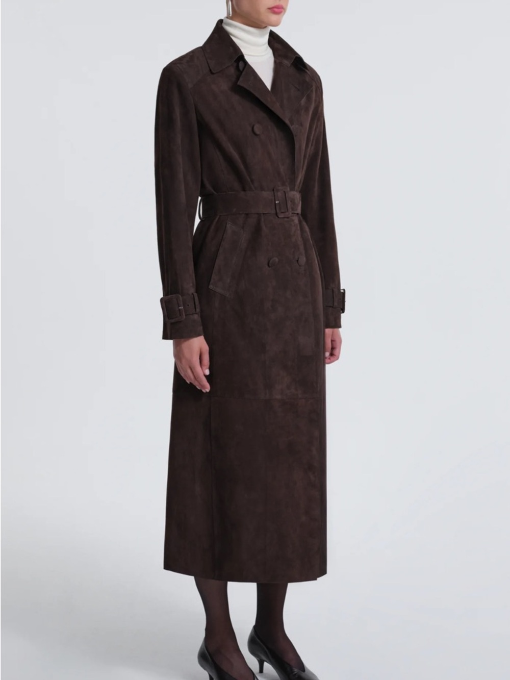 Nour Hammour Tate Double-Breasted Brown Suede Trench Coat 36 - Picture 5 of 10